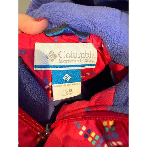 Columbia Baby Girls Winter Jacket – 12–18 Months – Pink Patterned Hooded Coat - Picture 3 of 3
